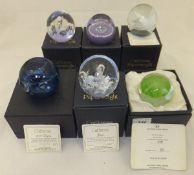 A collection of six Caithness glass paperweights - "Jellyfish Green", No'd.