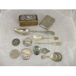 A collection of silver wares to include a George V silver topped wooden ring box (Chester 1910),