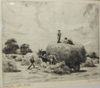 AFTER TOM WHITEHEAD "Loading hay", black and white etching, limited edition No'd. 7/25, together