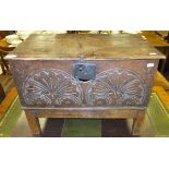 A 17th Century Bible box with carved front panel,