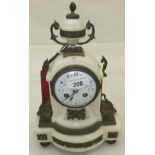 A French mantel clock with white alabaster body and brass embellishments,