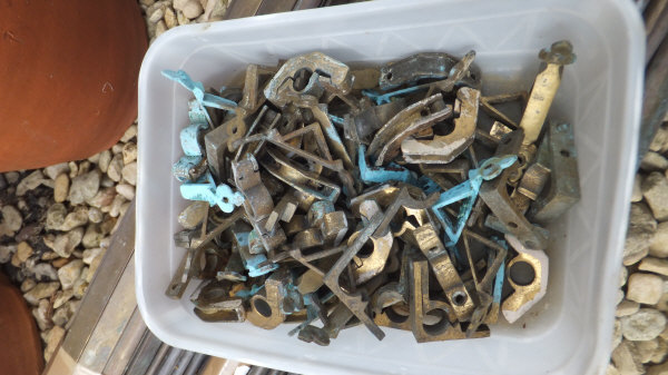 A quantity of terracotta garden pots, together with a selection of brass stair rods, a steel sink - Image 7 of 8