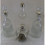 A pair of modern silver Royal Brierley cut glass decanters with silver mounts one by Mappin & Webb