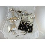 A collection of silver ware to include a George V silver sauce boat (Sheffield 1934),