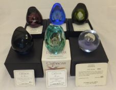 A collection of six Caithness glass paperweights - "Serenity", No'd 411/500, "Celeste", No'd.