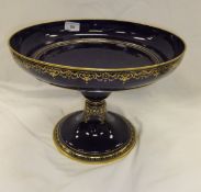 A large Sevres porcelain tazza decorated in cobalt blue and gilt, bearing printed mark to base "Dore