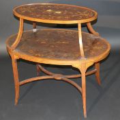 A circa 1900 mahogany and marquetry inlaid étagère in the Sheraton Revival taste,