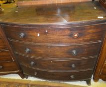 A Victorian mahogany bow fronted chest of four long graduated drawers on splayed bracket feet