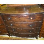 A Victorian mahogany bow fronted chest of four long graduated drawers on splayed bracket feet