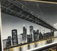 AGNES "Brooklyn Bridge by night", oil on canvas,