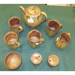 A collection of studio pottery wares by Jeff Jelfs of Bourton-on-the-Water to include teapot,