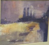 BERNARD MYERS "Fulham Power Station from Chelsea Pier", oil on paper, initialled lower right,