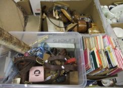 Two boxes of assorted treen and other ornamental wares, together with a box of vintage and modern O.