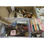 Two boxes of assorted treen and other ornamental wares, together with a box of vintage and modern O.