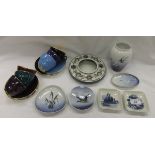 A collection of decorative china wares to include a Royal Copenhagen faience dish bearing monogram