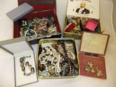 A box of assorted costume jewellery to include bangles, watches, necklaces,