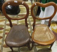 A composite set of seven Victorian beech kidney back dining chairs