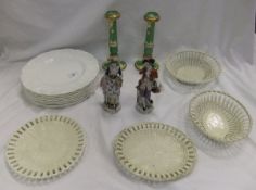 A collection of 19 Coalport "Country Ware" dinner plates with leaf moulded rims, a pair of green and