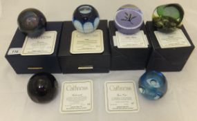 A collection of six Caithness glass paperweights - "Space Vista", No'd. 48/500, "Andromeda", No'd.