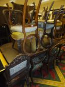 Fourteen various Victorian and Edwardian dining / salon chairs and a reproduction mahogany rounded