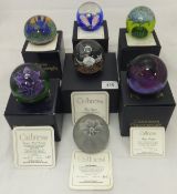 A collection of seven Caithness glass paperweights - "Ice Blossom", No'd.