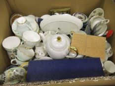 A box containing assorted York Town dinnerwares,