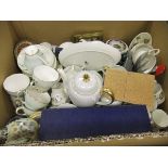 A box containing assorted York Town dinnerwares,