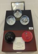 A set of three boxed Caithness glass paperweights - "Trio", No'd.