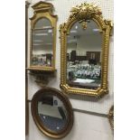 Three various gilt framed wall mirrors CONDITION REPORTS Mirror with shelf, is approx 100 x 36cm,