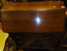 A 19th Century mahogany bureau, the sloping fall above three long drawers, on bracket feet,