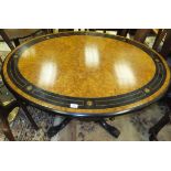 A Victorian ebonised and amboyna and inlaid breakfast table in the manner of Holland & Sons, the