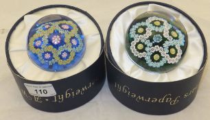 Two Whitefriars glass domed millefiore paperweights, both with signature/date cane for 1977, each