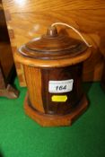 A Victorian lignum vitae cylindrical string box on octagonal base