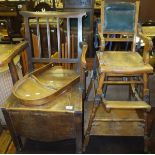 A late Victorian walnut framed metamorphic high chair,