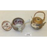 A circa 1900 miniature Satsuma teapot, and a small Oriental porcelain pot and cover decorated in the