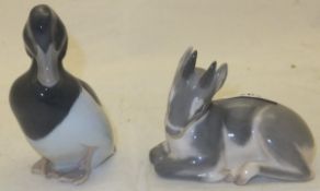 A Royal Copenhagen fawn, model 2648, together with a Copenhagen tufted duck, model 122 (2) CONDITION