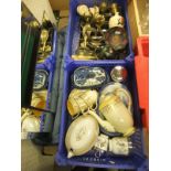 Two boxes of sundry chinawares to include Crown Staffordshire coffee pot, egg coddlers,