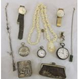 A collection of jewellery and watches to include a silver cased pocket watch,