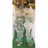 A large plain glass cylindrical vase, cut glass vase, vase with flared rim,