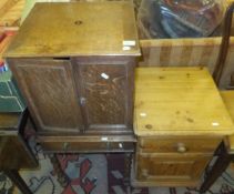 An early 20th Century oak cabinet with two doors above a single drawer on barley twist supports,