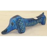 A Bitossi pottery figure of a dachshund dog with blue glaze