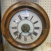 A 19th Century Continental beech framed postman's alarm clock and associated pendulum