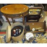 A small oak book trough, a Victorian toilet mirror, a Kennedy & McSharry of Dublin top hat box