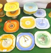 A collection of Shelley pottery tazzas and cake plates, to include three tazzas with dripware