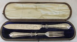 A cased pair of Victorian silver servers (Birmingham 1854)