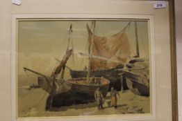 CW EDWARDS "Beached fishing boats", watercolour,