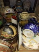 Two boxes of china to include Poole Pottery bowl, Burleighware vase, etc.