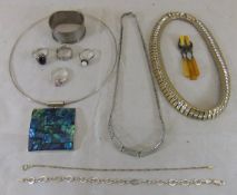 A collection of jewellery, to include various white metal and silver dress rings, necklaces, etc,