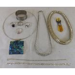 A collection of jewellery, to include various white metal and silver dress rings, necklaces, etc,