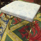 A 19th Century brass framed rectangular upholstered stool